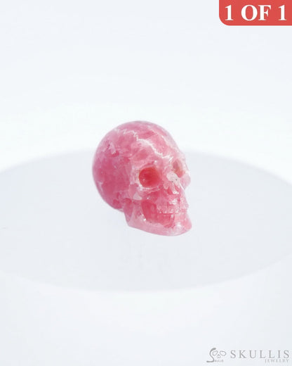 0.7’’ Rhodochrosite Carved Gem Skull Skullis Realistic - 0500041 Tiny Gemstone Skull