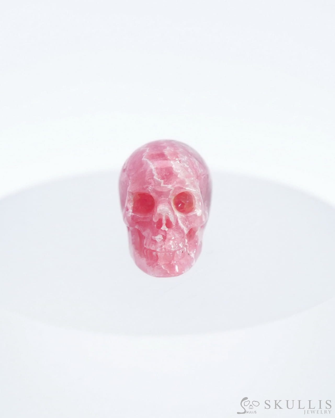 0.7’’ Rhodochrosite Carved Gem Skull Skullis Realistic - 0500041 Tiny Gemstone Skull