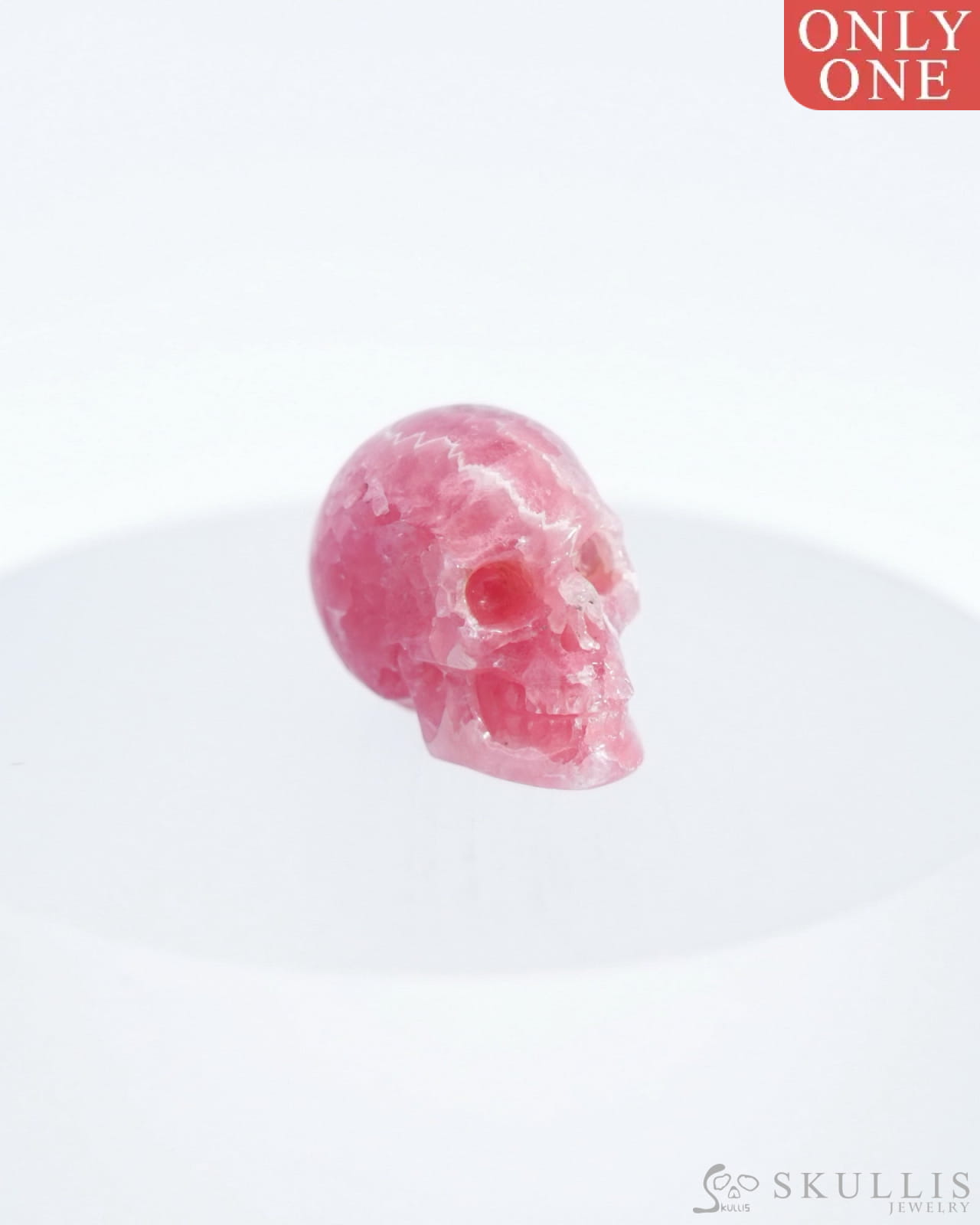 0.7’’ Rhodochrosite Carved Gem Skull Skullis Realistic - 0500041 Tiny Gemstone Skull