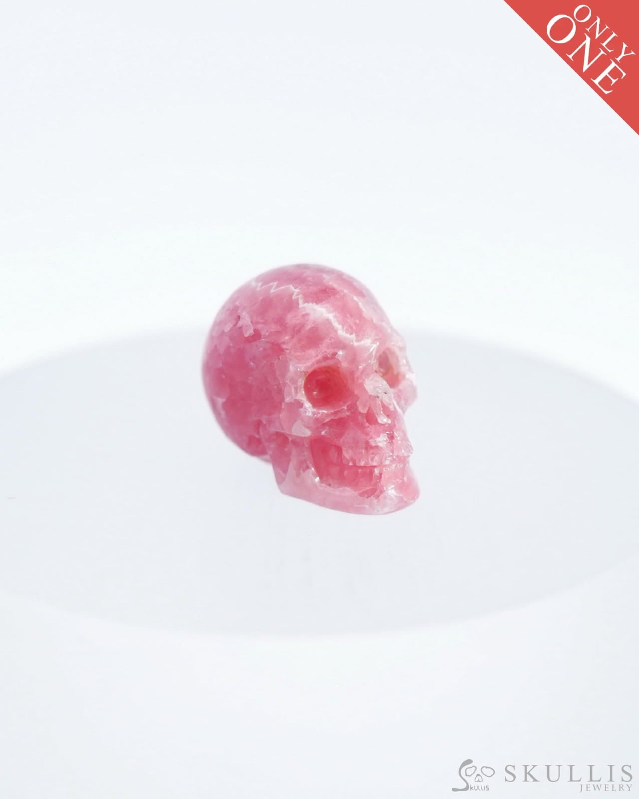 0.7’’ Rhodochrosite Carved Gem Skull Skullis Realistic - 0500041 Tiny Gemstone Skull