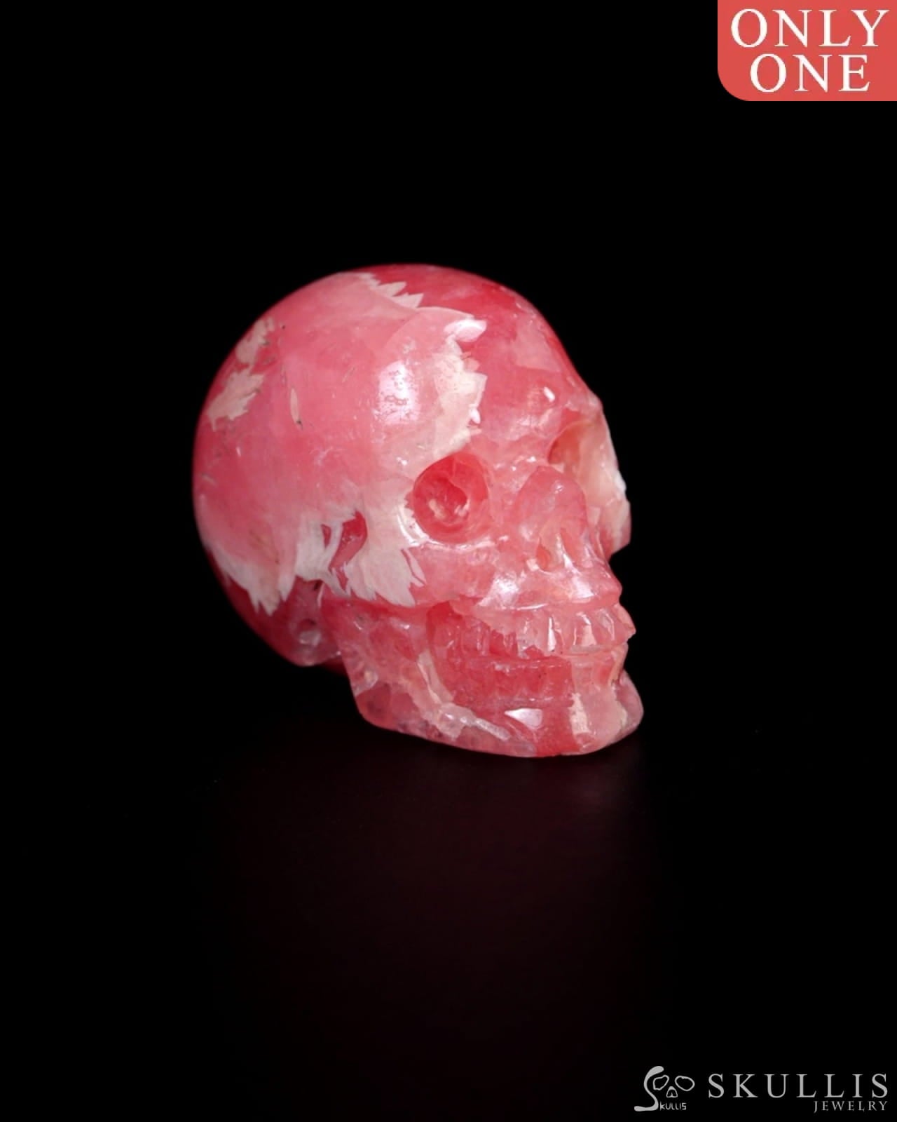 0.7’’ Rhodochrosite Carved Gem Skull Skullis Realistic - ZR19500401 Tiny Gemstone Skull