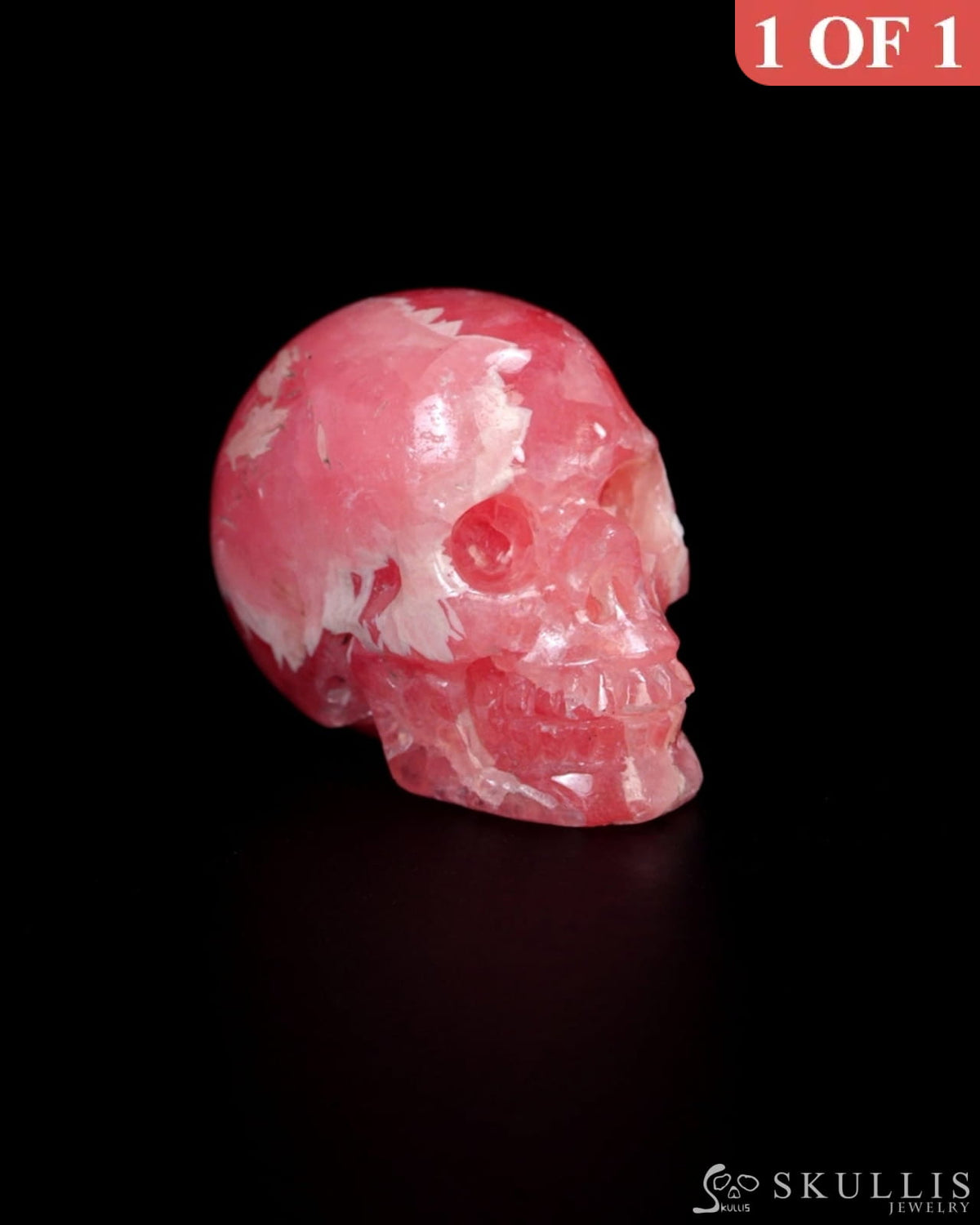 0.7’’ Rhodochrosite Carved Gem Skull Skullis Realistic - ZR19500401 Tiny Gemstone Skull