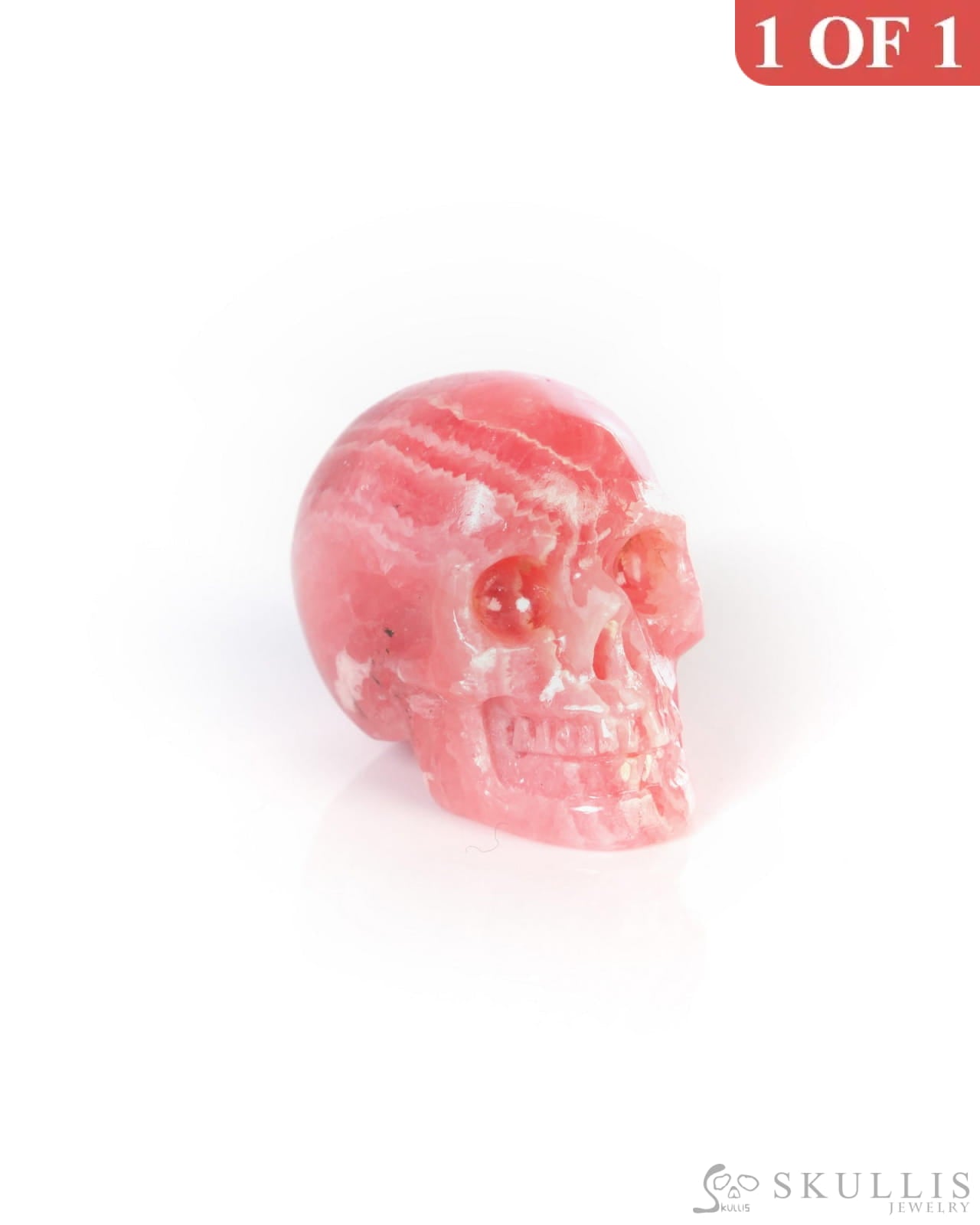 0.7’’ Rhodochrosite Hand Carved Gem Skull Skullis Realistic - 9900192 - Tiny Gemstone Skull