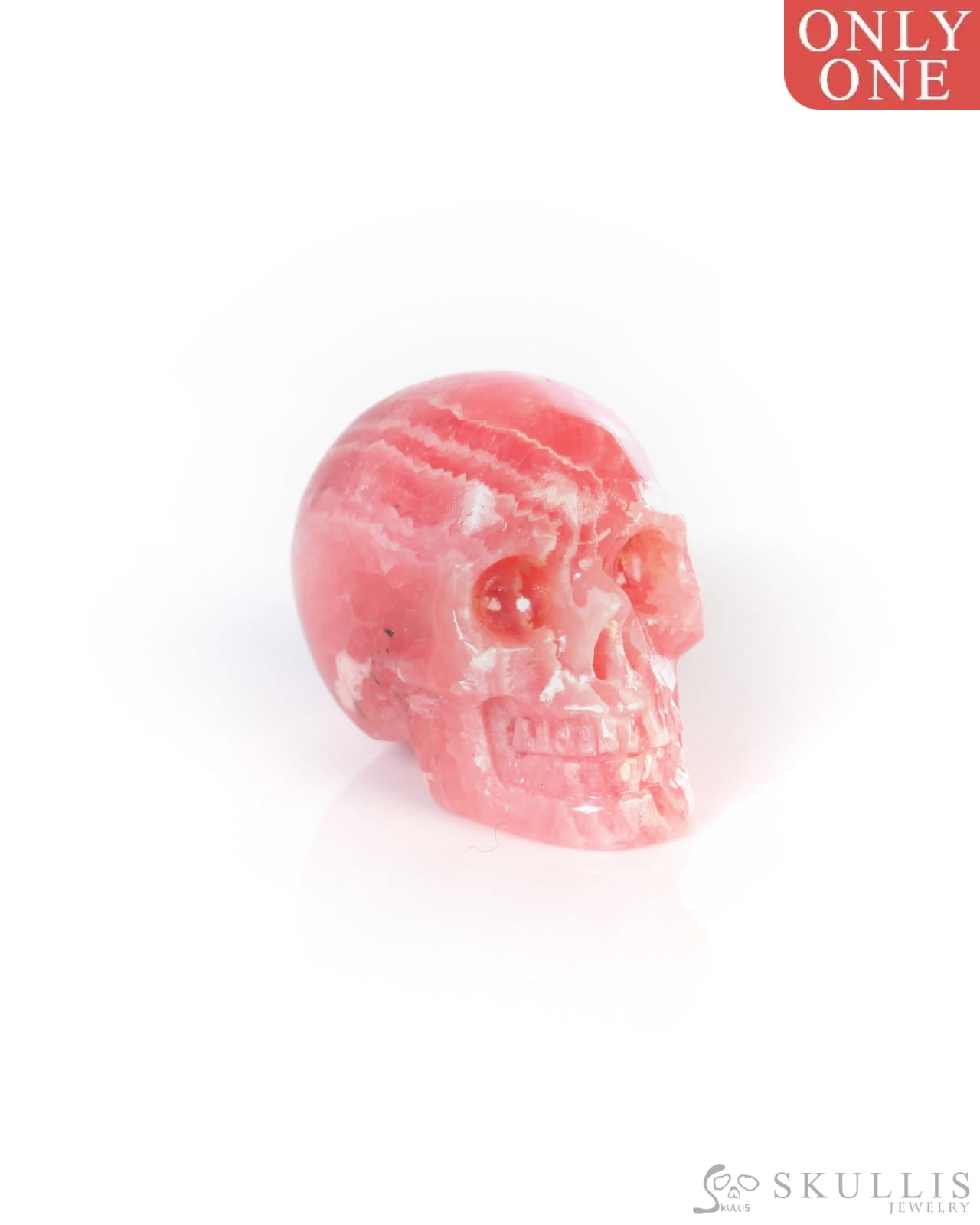 0.7’’ Rhodochrosite Hand Carved Gem Skull Skullis Realistic - 9900192 - Tiny Gemstone Skull