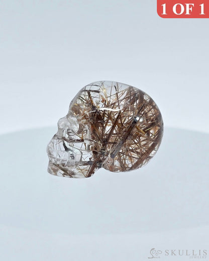 Rare 0.7’’ Rutilated Quartz Rock Crystal Carved Gem Skull Skullis Realistic 9500072 Tiny Gemstone Skull
