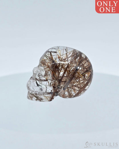Rare 0.7’’ Rutilated Quartz Rock Crystal Carved Gem Skull Skullis Realistic 9500072 Tiny Gemstone Skull