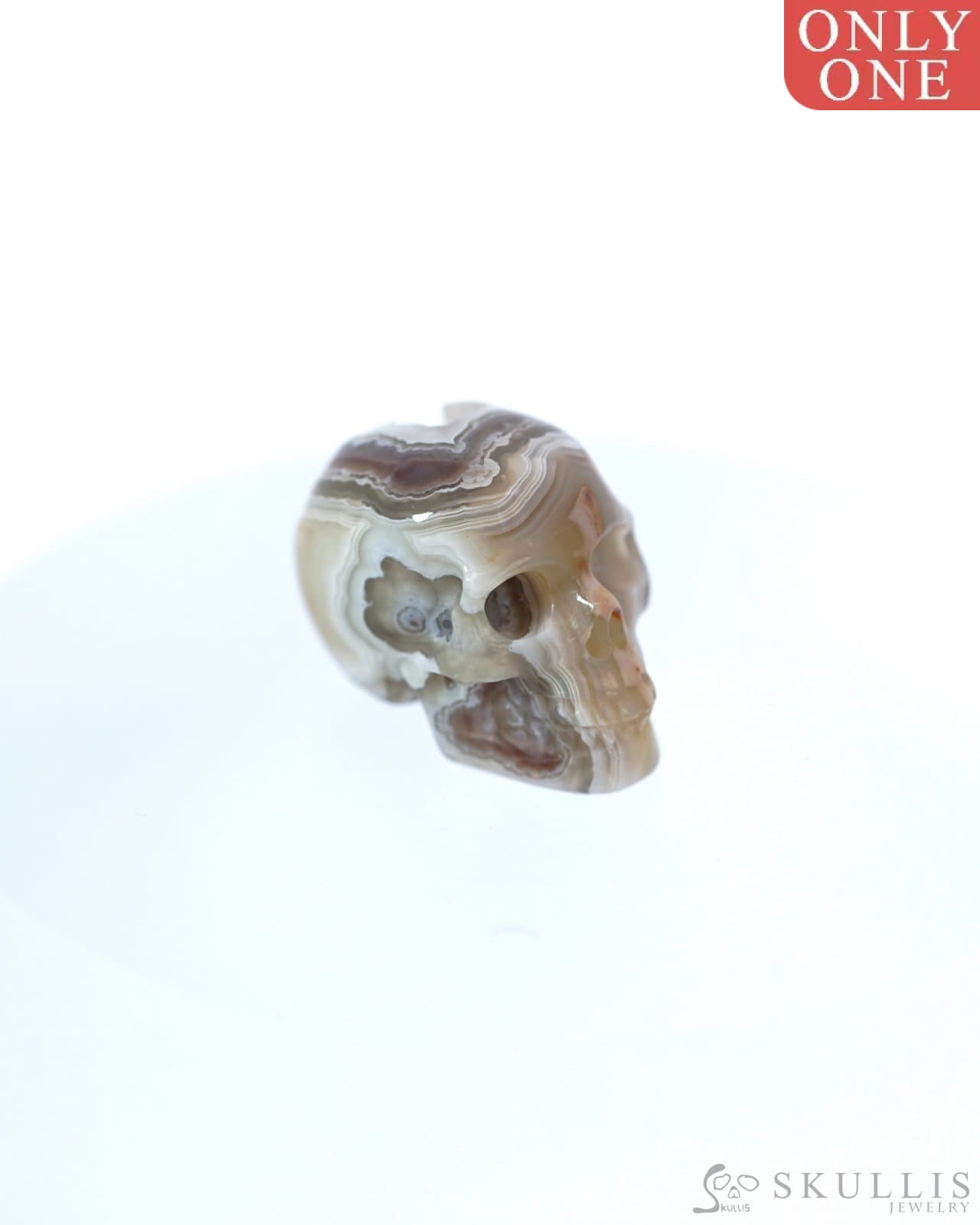 0.8’’ Red Crazy Lace Agate Carved Gem Skull Skullis Realistic - 9500013 Tiny Gemstone Skull