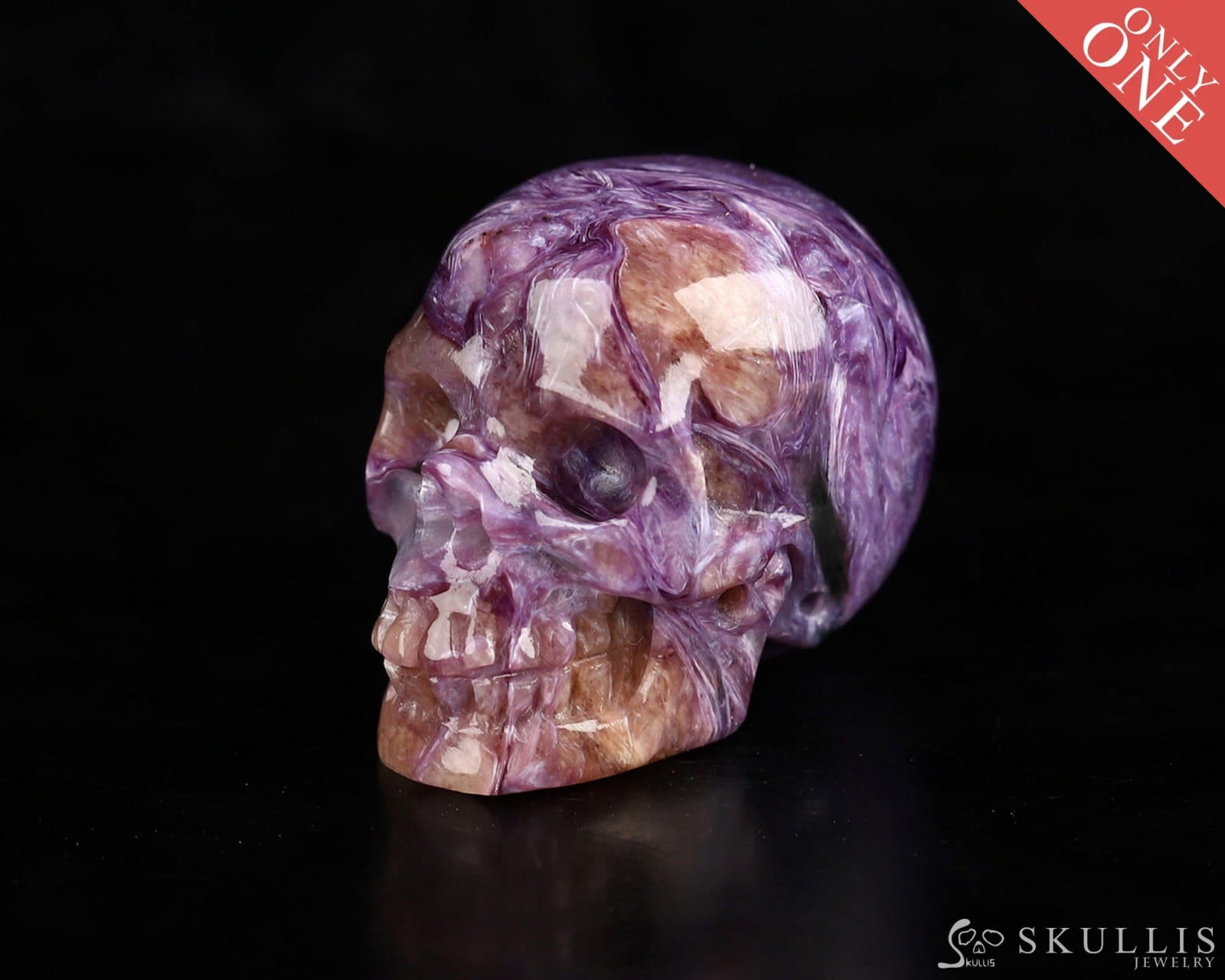 Gem Skull Of Russian Charoite Carved Realistic Tiny Gemstone