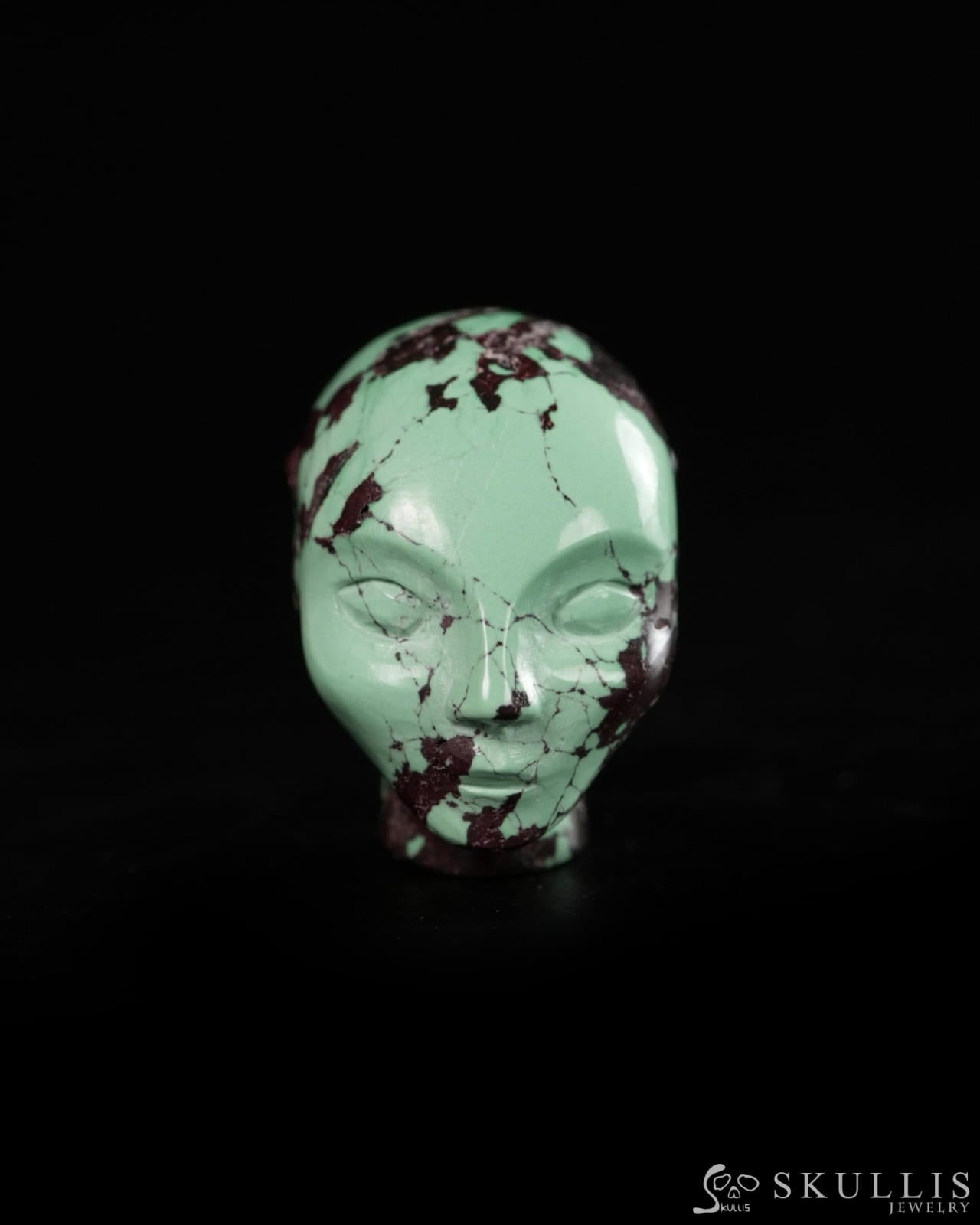 0.8’’ Spiderweb Turquoise (Matrix Turquoise) Hand Carved Gem Elf Skullis Realistic - 9900364 - Tiny Gemstone Skull