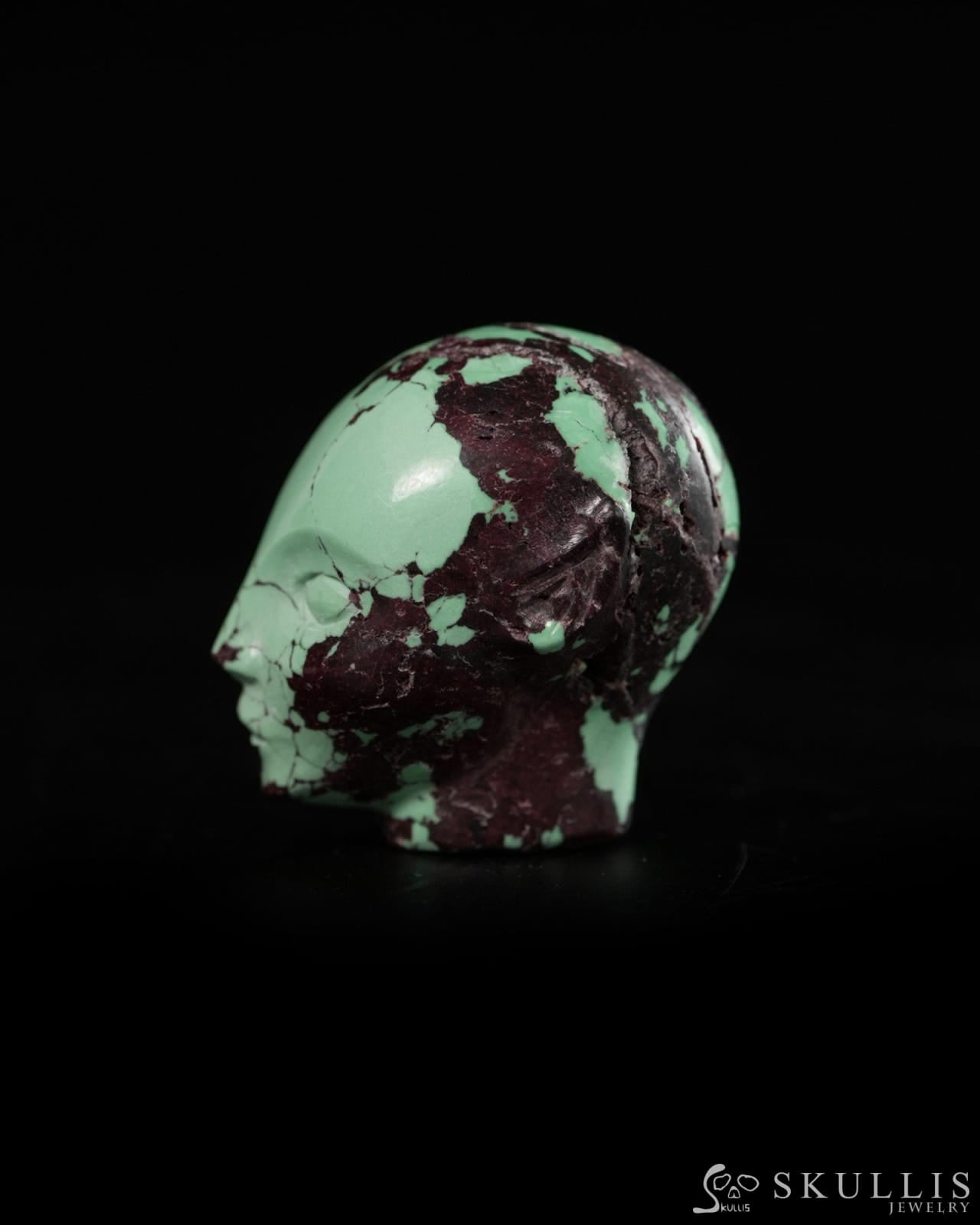 0.8’’ Spiderweb Turquoise (Matrix Turquoise) Hand Carved Gem Elf Skullis Realistic - 9900364 - Tiny Gemstone Skull