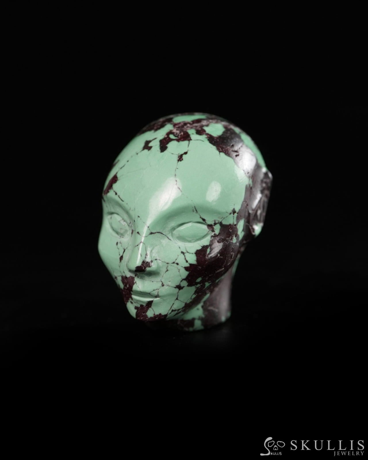 0.8’’ Spiderweb Turquoise (Matrix Turquoise) Hand Carved Gem Elf Skullis Realistic - 9900364 - Tiny Gemstone Skull