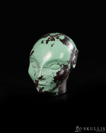 0.8’’ Spiderweb Turquoise (Matrix Turquoise) Hand Carved Gem Elf Skullis Realistic - 9900364 - Tiny Gemstone Skull
