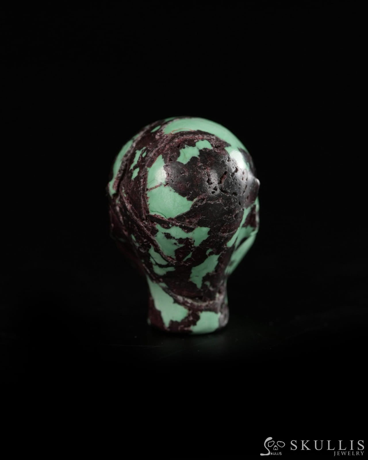 0.8’’ Spiderweb Turquoise (Matrix Turquoise) Hand Carved Gem Elf Skullis Realistic - 9900364 - Tiny Gemstone Skull