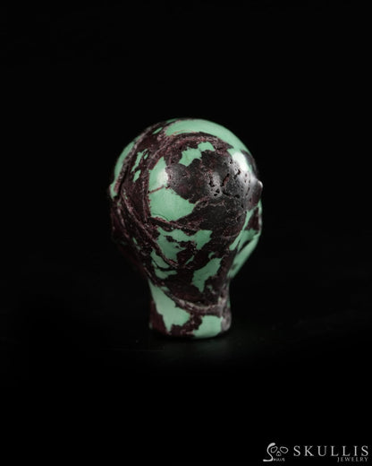0.8’’ Spiderweb Turquoise (Matrix Turquoise) Hand Carved Gem Elf Skullis Realistic - 9900364 - Tiny Gemstone Skull