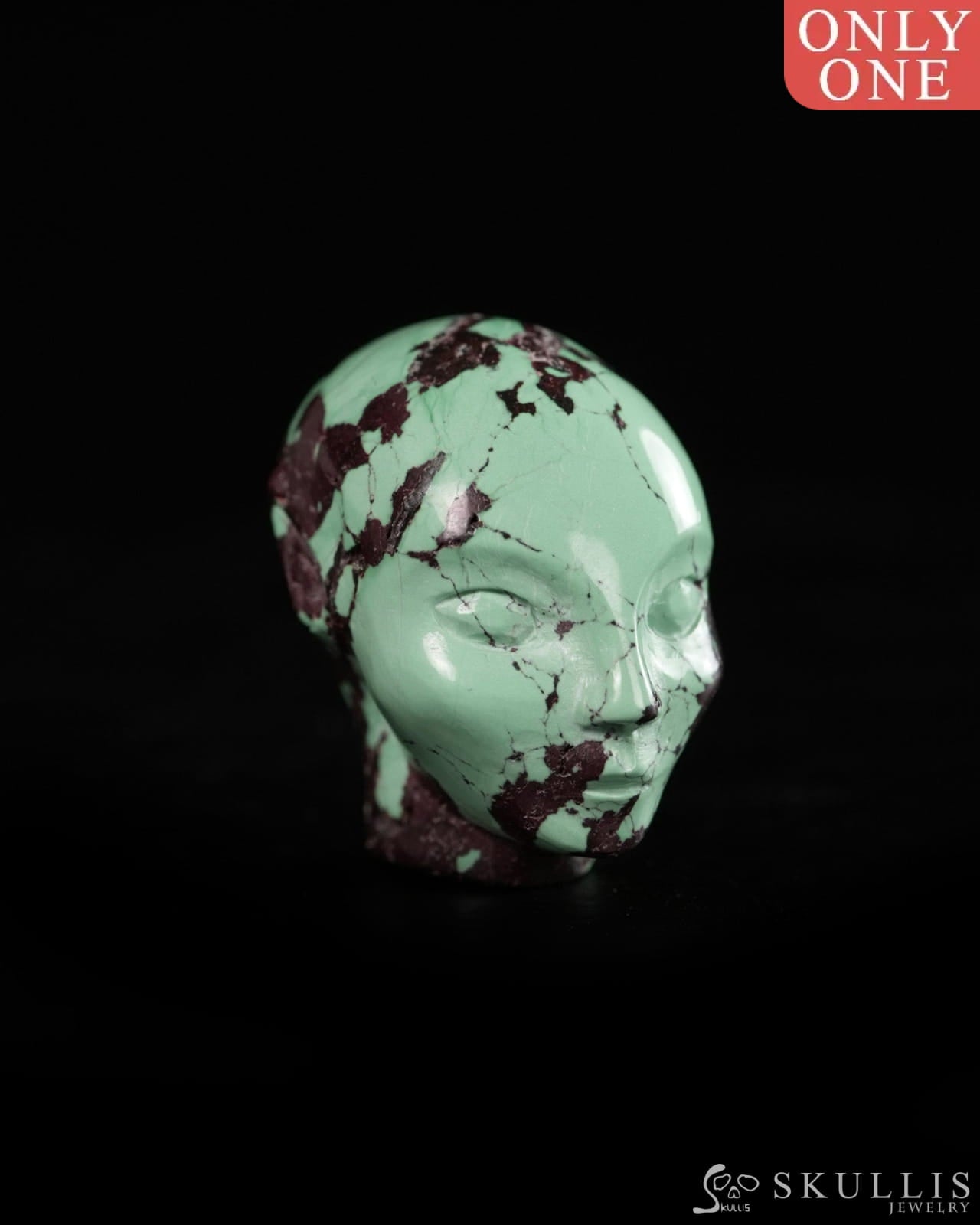 0.8’’ Spiderweb Turquoise (Matrix Turquoise) Hand Carved Gem Elf Skullis Realistic - 9900364 - Tiny Gemstone Skull