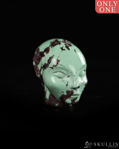 0.8’’ Spiderweb Turquoise (Matrix Turquoise) Hand Carved Gem Elf Skullis Realistic - 9900364 - Tiny Gemstone Skull