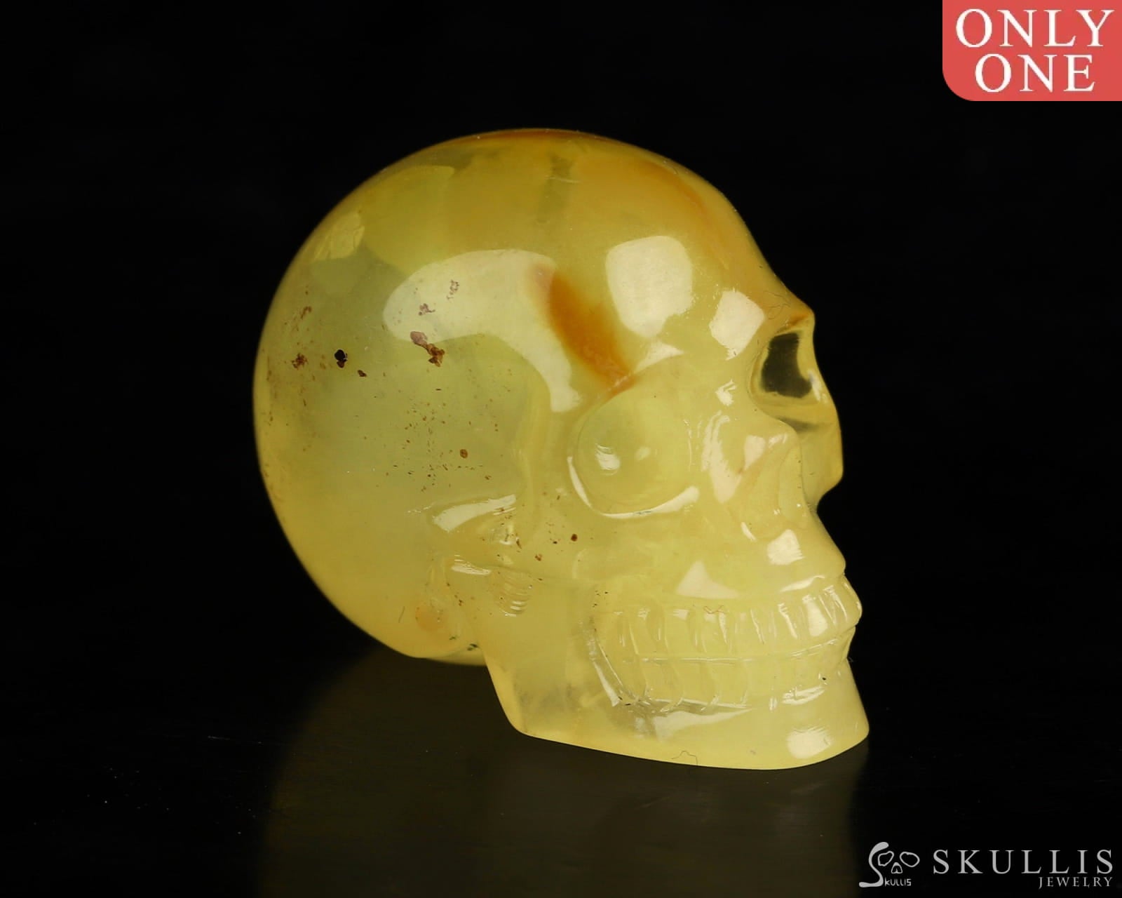 Gem Skull Of Baltic Amber Carved Realistic Tiny Gemstone