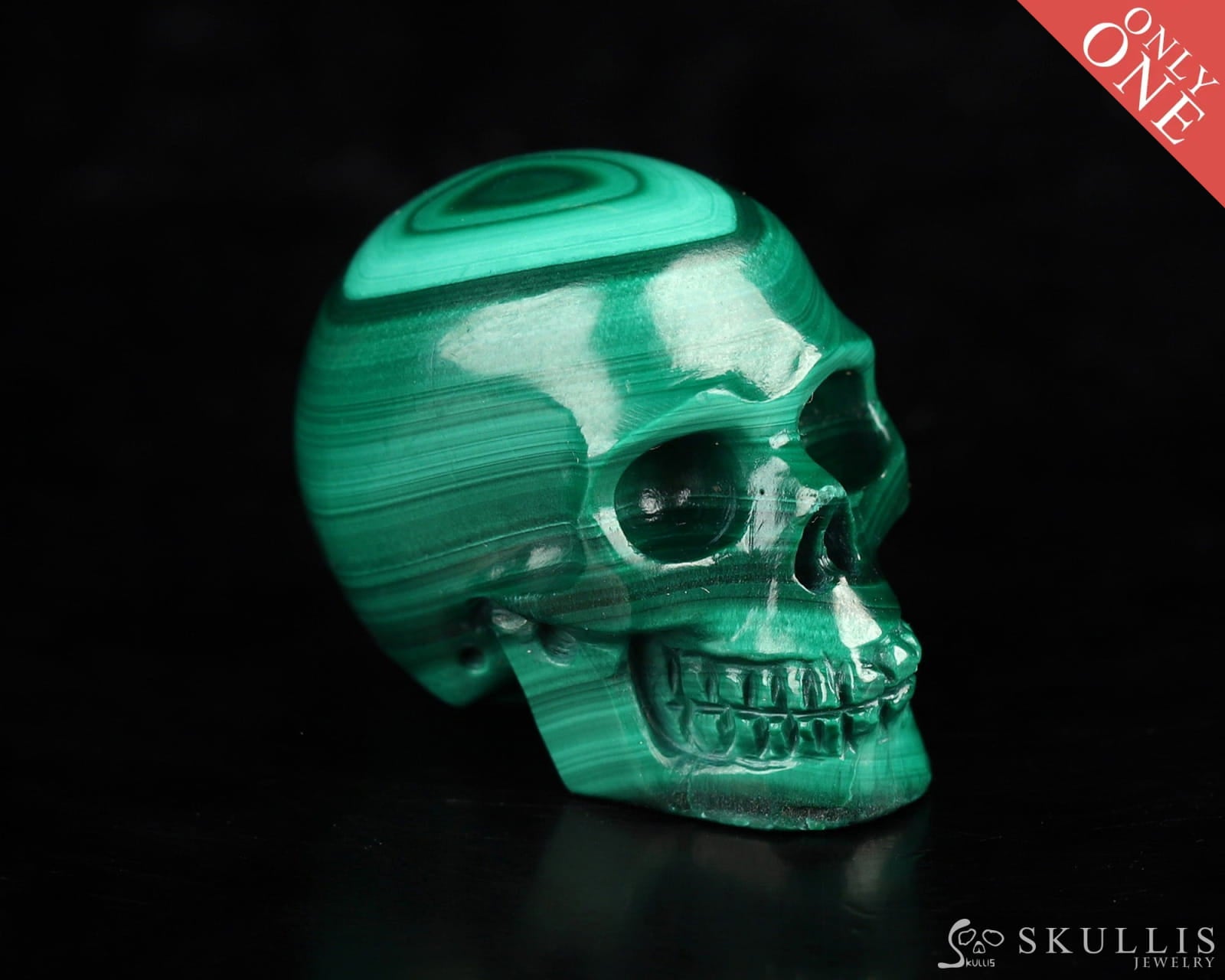 Gem Skull Of Malachite Carved Realistic Tiny Gemstone