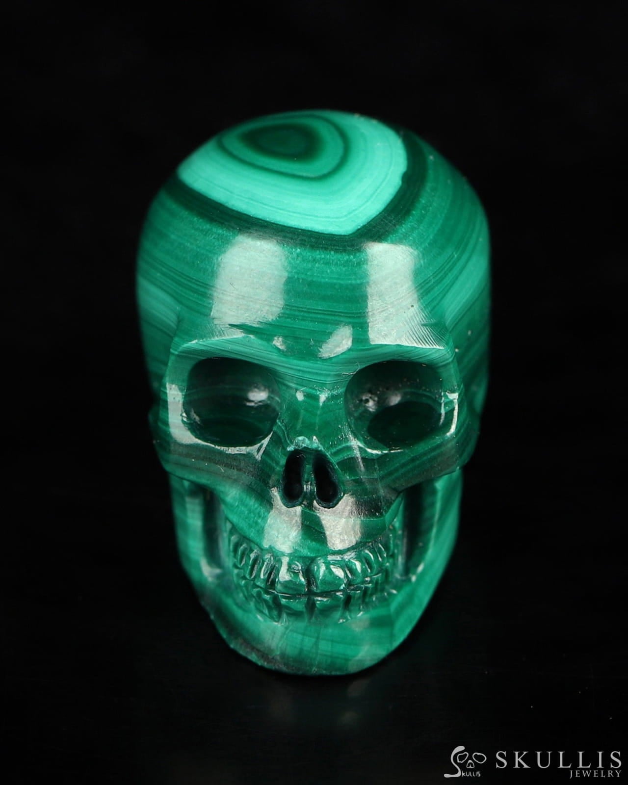 Gem Skull Of Malachite Carved Realistic Tiny Gemstone