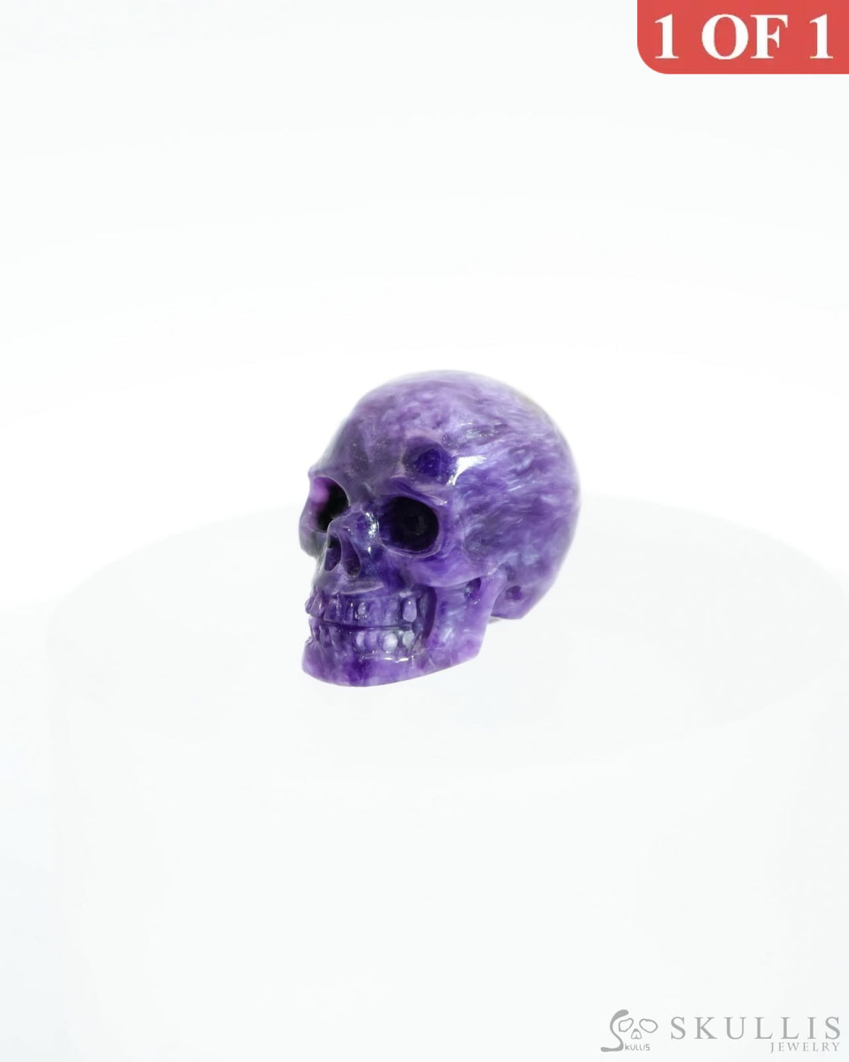 0.9’’ Russian Charoite Carved Gem Skull Skullis Realistic - 9500192 Tiny Gemstone Skull