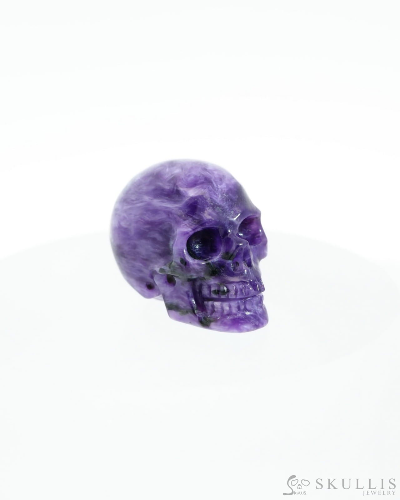 0.9’’ Russian Charoite Carved Gem Skull Skullis Realistic - 9500192 Tiny Gemstone Skull