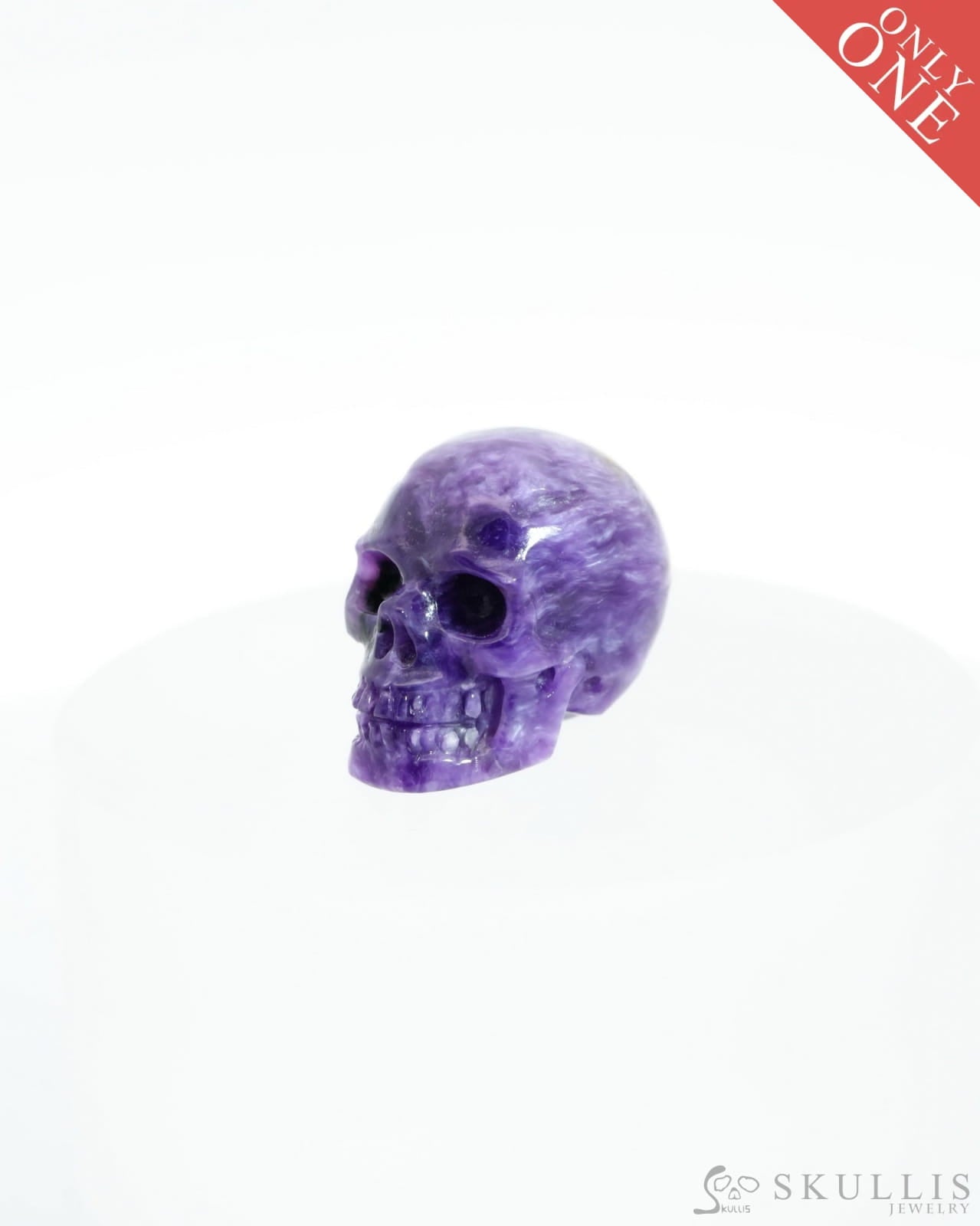 0.9’’ Russian Charoite Carved Gem Skull Skullis Realistic - 9500192 Tiny Gemstone Skull