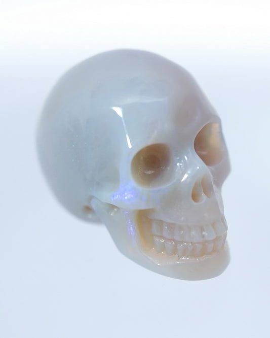 0.9" Australian Opal Carved Gem Skull, Skullis Realistic - 0500006