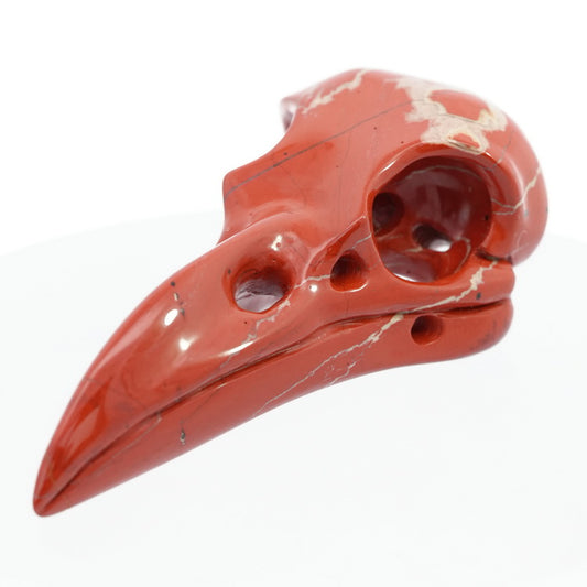 Gem Raven Skull Pendant Necklace of Red Jasper Carved Raven Skull - 0500014