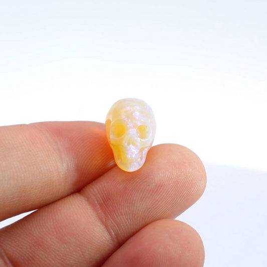 Rare 0.6" African Opal Carved Gem Skull, Skullis Realistic - 0500033