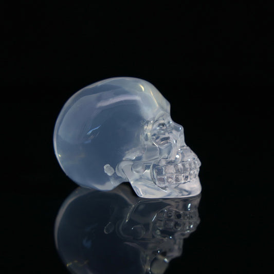 1.1" Milky Quartz Carved Gem Skull, Skullis Realistic - 0500036