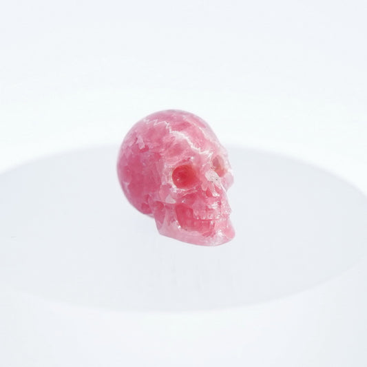 0.7" Rhodochrosite Carved Gem Skull, Skullis Realistic - 0500041
