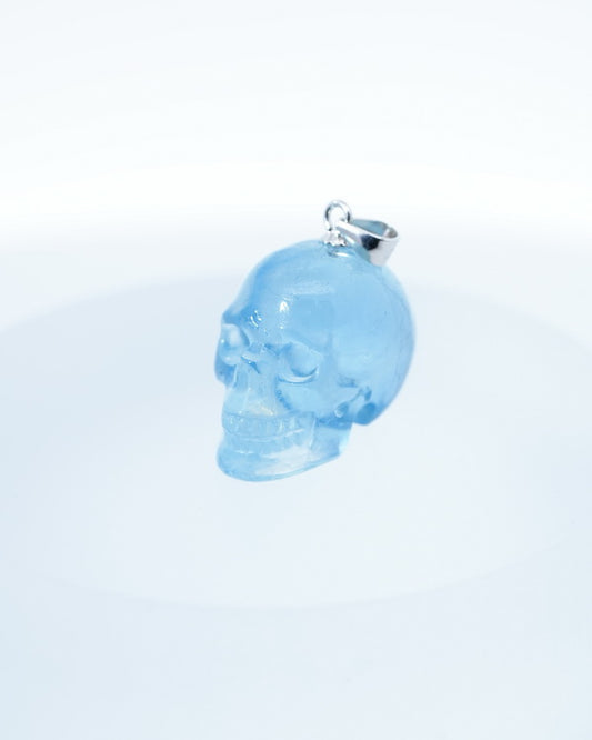 Minimalist Skull Pendant - Gem Skull Pendant Necklace of Sky Blue Topaz Carved Skull with Sterling Silver Bail - 0500043