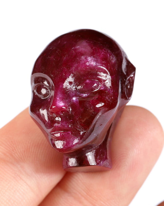 Rare 1.2" Ruby Hand Carved Fairy Elf Alien Crystal Skull - 0500060