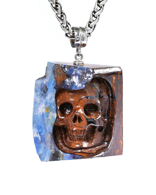 Skullis Matrix Opal Gem Skull Pendant or Necklace, Hand Carved, for Women & Men -0500066