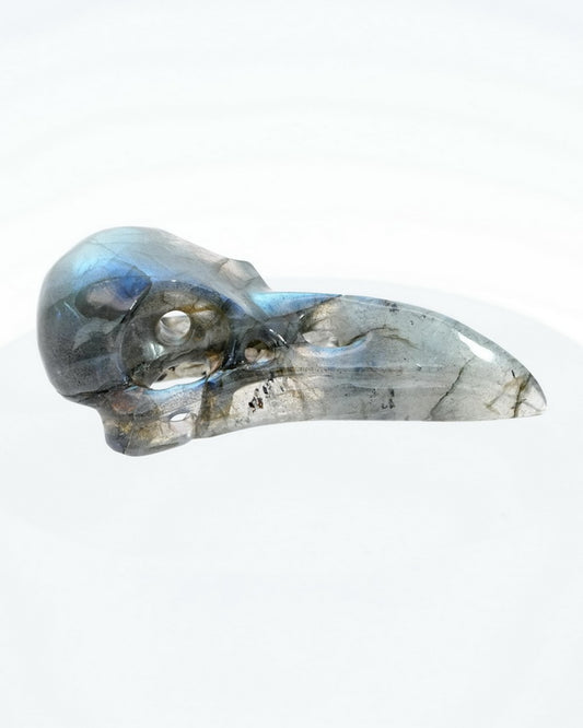 Gem Raven Skull Pendant Necklace of Labradorite Carved Raven Skull - 0500017