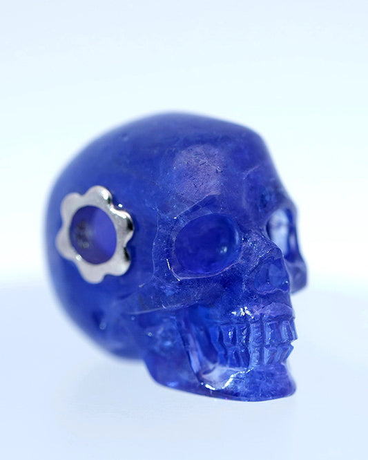 Rare Skullis Signature Tanzanite Gem Skull Pendant or Necklace, Hand Carved, Sterling Silver 925 Chain, for Women & Men - 0800011