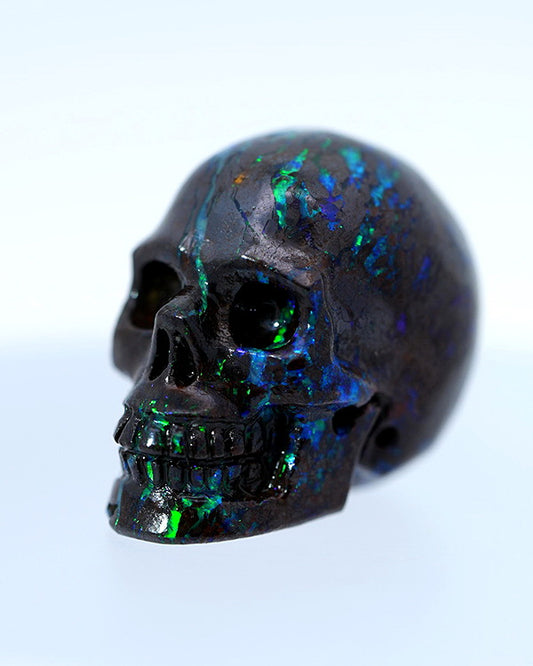 Super Flash 0.7" Matrix Opal Opal Carved Gem Skull, Skullis Realistic - 0800012