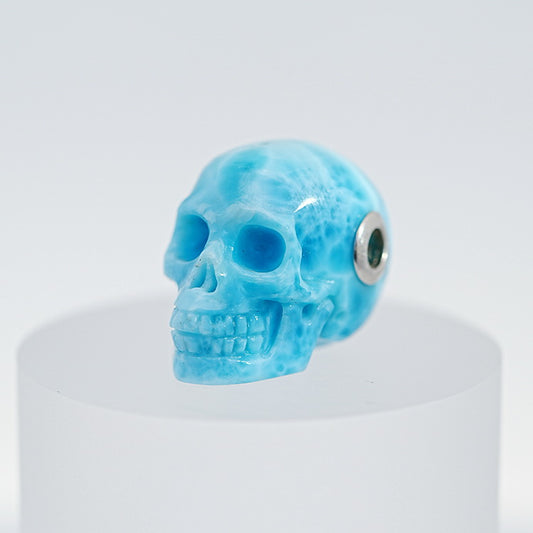 Skullis Signature Larimar Gem Skull Pendant or Necklace, Hand Carved, Sterling Silver 925 Chain, for Women & Men - 0800031