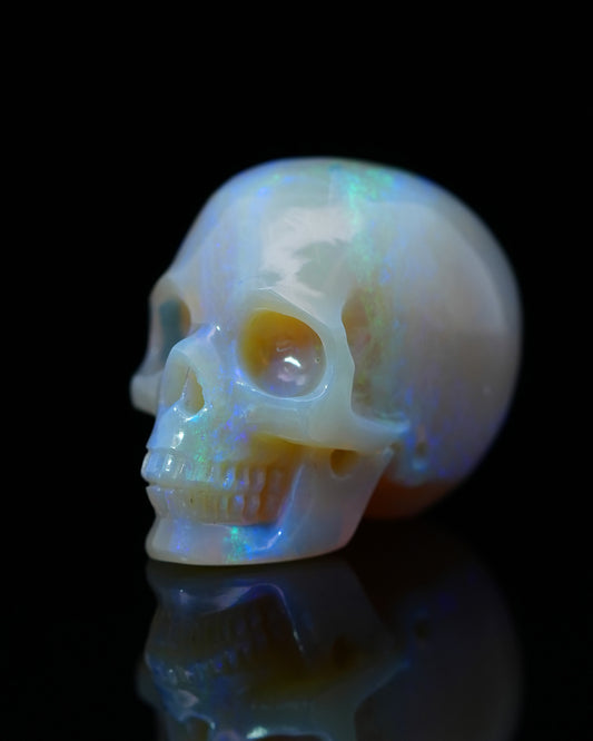 Rare Gem 1.2" Australian Opal Carved Gem Skull, Skullis Realistic - 0800036