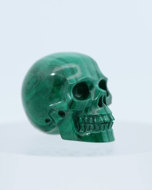 1.2" Malachite Carved Gem Skull, Skullis Realistic - 0800039