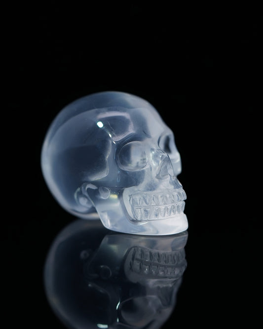 0.9" Milky Quartz Carved Gem Skull, Skullis Realistic - 0800040