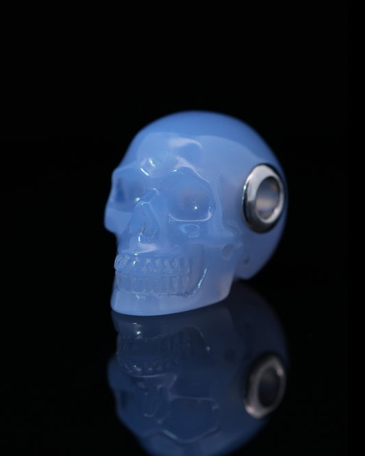 Skullis Signature Blue Chalcedony Gem Skull Pendant or Necklace, Hand Carved, Sterling Silver 925 Chain, for Women & Men - 0800041