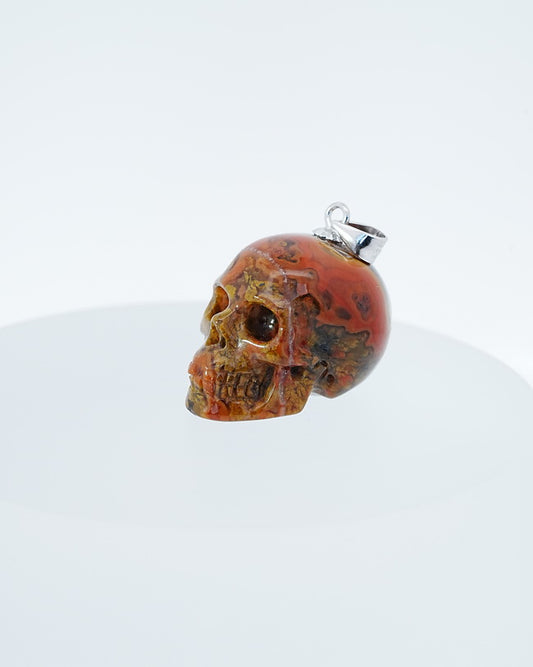 Gem Skull Pendant Necklace of Empire Red Agate Carved Skull with Silver Bail in Sterling Silver - 0800047