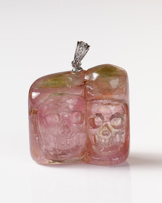 Skullis Signature Tourmaline Gem Skull Pendant or Necklace, Hand Carved, for Women & Men - 0800056