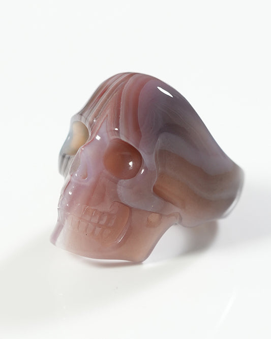 Gem Skull Ring of Mozambique Agate Carved Totally, US Size 10 -0800062