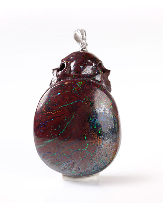 Skullis Ammolite Gem Skull Pendant or Necklace, Hand Carved, for Women & Men - 0800068