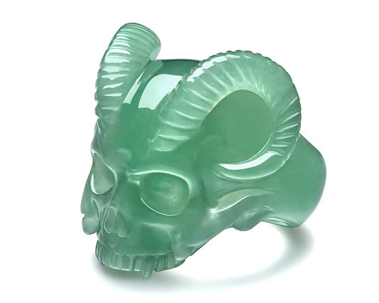 Gem Skull Ring of Green Aventurine Carved Beast Skull