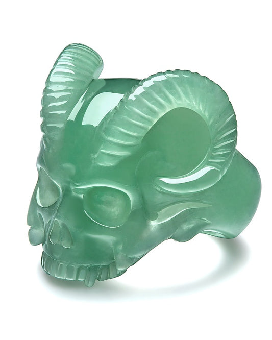 Gem Skull Ring of Green Aventurine Carved Beast Skull