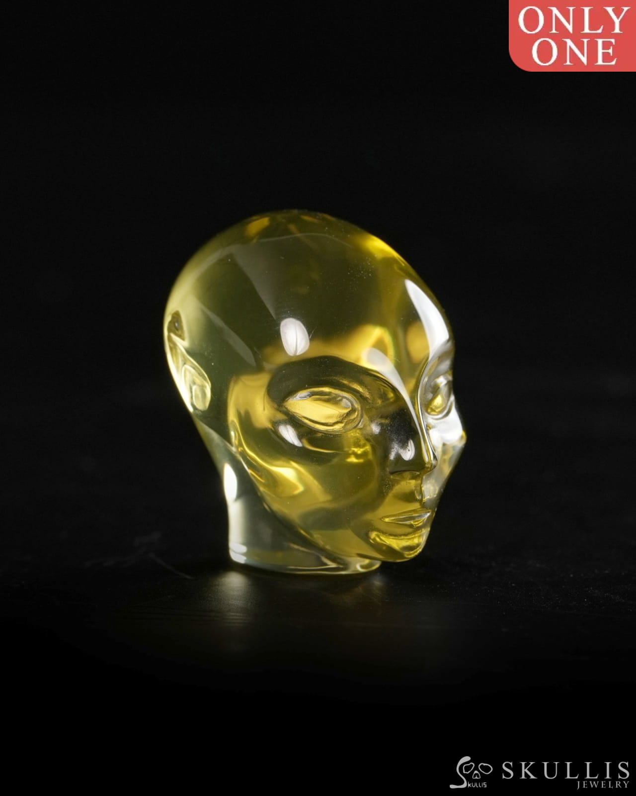 1.0’’ Citrine Hand Carved Gem Elf Skullis Realistic - 9900371 - Tiny Gemstone Skull