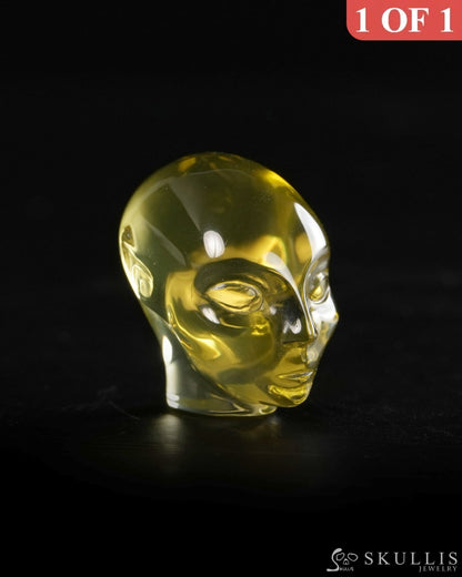 1.0’’ Citrine Hand Carved Gem Elf Skullis Realistic - 9900371 - Tiny Gemstone Skull